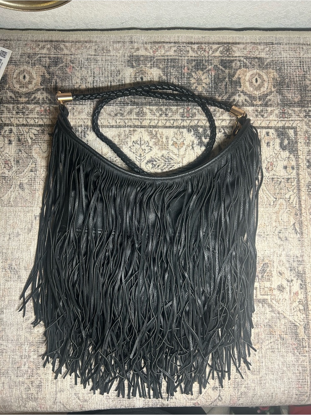 H&M Black Fringe Shoulder Bag with Braided Strap